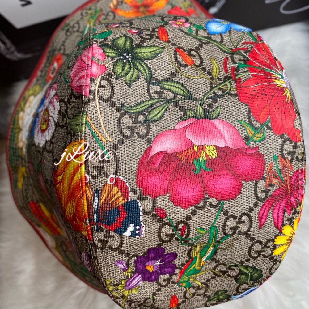 GUCCI Claudia Flora Print GG Supreme Bucket Hat - Picture 5 of 11